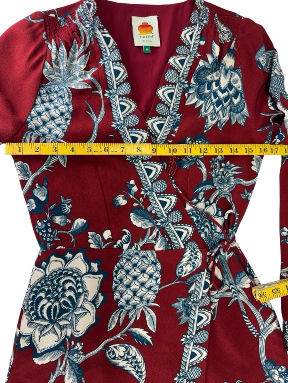Farm rio .Tropical Landing Red Wrap Mini Dress - Picture 7 of 16
